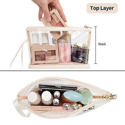 Clear Makeup Bag with Brushes Compartment Travel TSA Approved Toiletry Bag - color: 05-cream clear