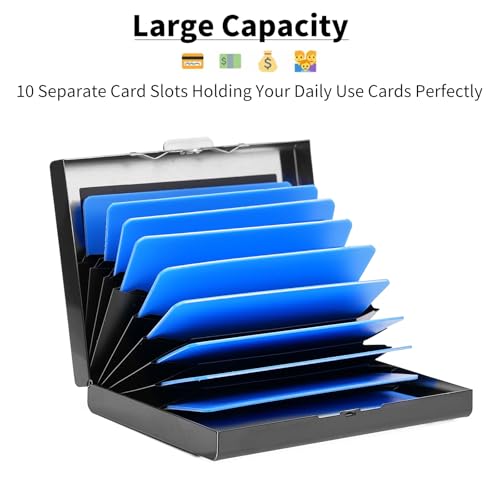 Credit Card Holder Wallet Stainless Steel Card Case RFID Blocking Business Card Holder Protector for Women Men - color: H-Black