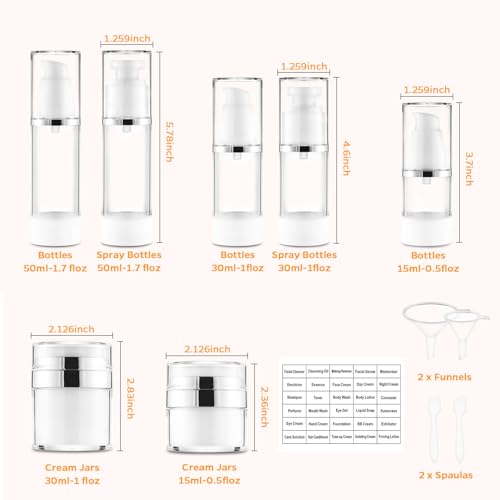 13 Pack Big Travel Size Containers, Airless Pump Bottles Jar Kit