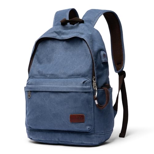 Muzee Canvas Backpack for Men and Women with 15.6 inch Laptop Compartment - color: Denim Blue