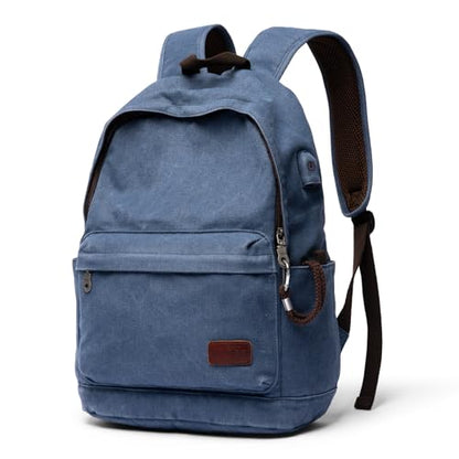 Muzee Canvas Backpack for Men and Women with 15.6 inch Laptop Compartment - color: Denim Blue