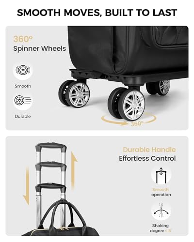 Ytonet Rolling Backpack for Women, 15.6 Inch Laptop Backpack with 4 Wheels - color: Black