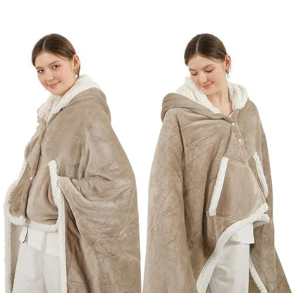 ESTINGO Wearable Heated Blanket Electric Throw, Heated Shawl for Women - color: Light Beige, size: 50"x64"