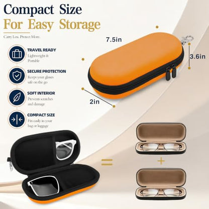 Double Sunglasses Case, Hard Shell Glasses Case for Men Women - color: Pu Orange