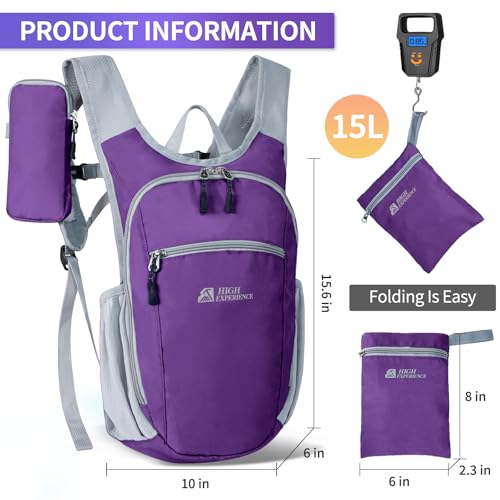 Small Hiking Backpack Packable Lightweight for Women Men - color: Deep Purple, size: 15L