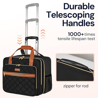Ytonet Rolling Briefcase for Women, Extra Large 18 Inch Rolling Laptop Bag - color: Black Brown, size: X-Large