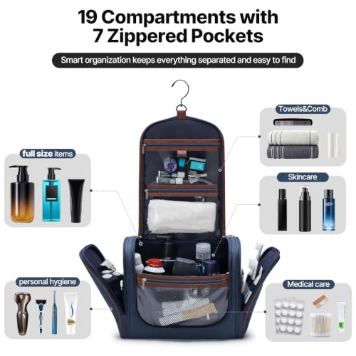 ZAHNI Toiletry Bag for Men, Large Hanging Travel Toiletry Bag, Navy - color: Navy
