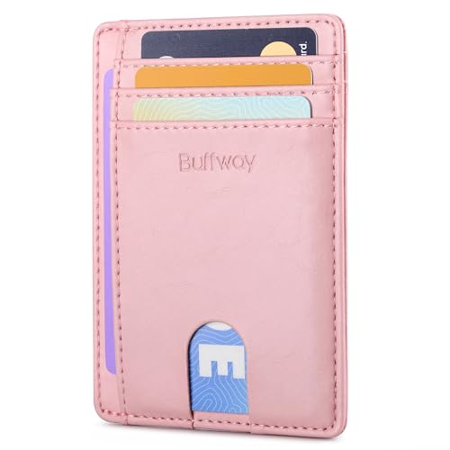 Buffway Slim Minimalist Front Pocket RFID Blocking Leather Wallets for Men and Women - Alaska Pink - color: Alaska Pink