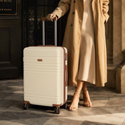 Cosbarn Luggage Sets 5 Piece, Hardshell Suitcase with Spinner Wheels - color: Beige