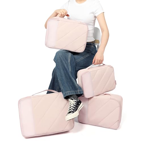NISHEL 6 Set Packing Cubes for Travel | Luggage Organizer Bags with Shoe Bag, Lightweight, Durable Space Saver Bags Travel Essentials, Pink