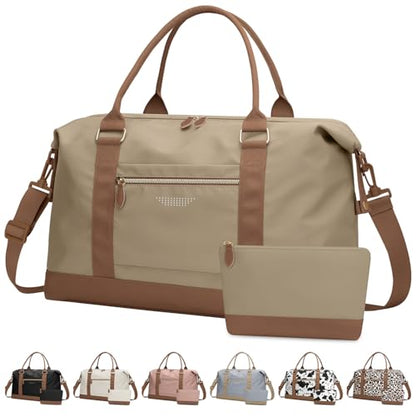 ELONGRIVER Women Travel Duffle Bags, Weekender Overnight Bag, Hospital Bag - color: Khaki, size: Large