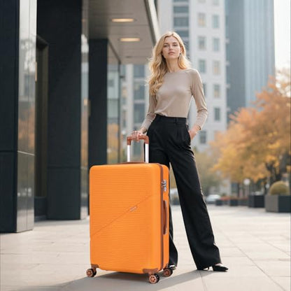 Cosbarn Luggage Sets, Durable 20,24,28 inch Suitcase Sets With Wheels | ABS Hardshell Sets Includes 20, 24&28inch Suitcase, Duffel, Toiletry Bags, TSA lock, Spinner Wheels,Checked Family Travel - color: Orange