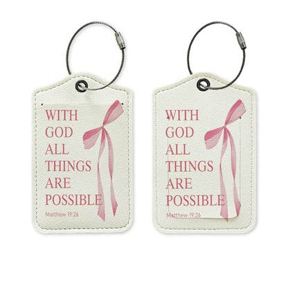 Pink Coquette Bow Christian Luggage Tag, Preppy Bible Verse
