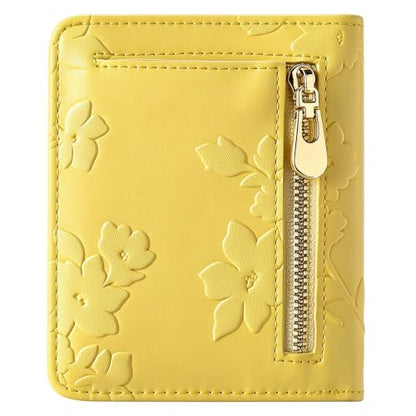 Small RFID Womens Wallet Travel Bifold Compact Slim thin Credit Card Holder - color: Yellow