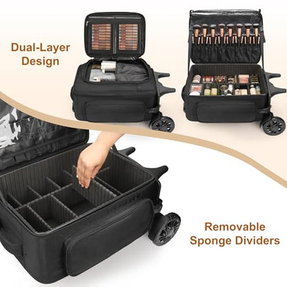 Relavel Rolling Makeup Case with Large Brush Makeup Bag, Black - color: 1-Black+Brush Case