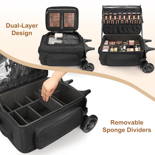 Relavel Rolling Makeup Case with 4 small bags for Makeup Artist - color: 1-Black