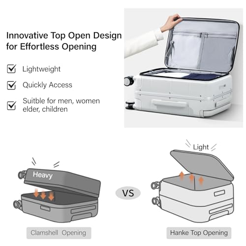 Hanke Top Opening Carry On Luggage 20 Inch Aluminum Frame Hardside Suitcase - color: Smoke White, size: 20 Inch