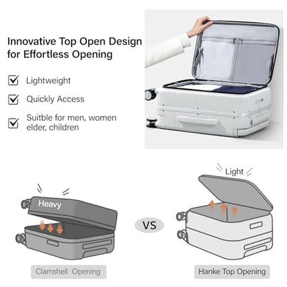 Hanke Top Opening 24 Inch Checked Luggage, Aluminum Frame Medium Suitcase - color: Smoke White, size: 24 Inch