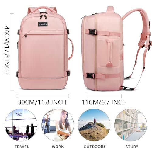 30L Travel Backpack For Women Men Flight Approved Carry-On Laptop Pink - color: Pink-15, size: 15-inch