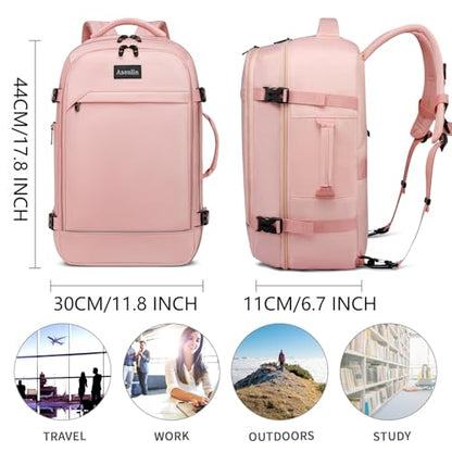 30L Travel Backpack For Women Men Flight Approved Carry-On Laptop Pink - color: Pink-15, size: 15-inch
