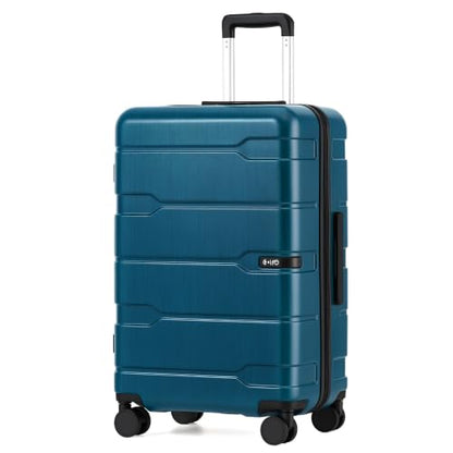Coolife Medium Checked Luggage Hardside Suitcase with Spinner Wheels, 24in - color: Caribbean Blue-New2.0, size: Medium Checked(24in)