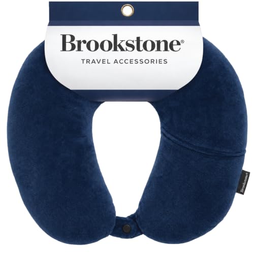 Brookstone Microbead Neck Pillow Soft Travel Pillow with Phone Pocket - color: Blue