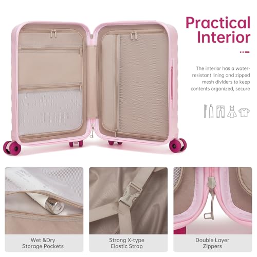 Carry On Luggage Set 3 Piece, Carry-on Suitcase With Wheels - color: DT-Pink