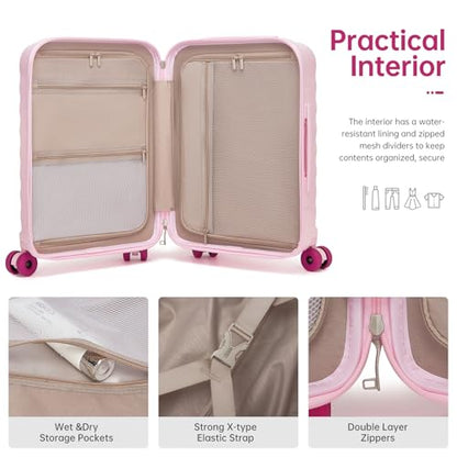 Carry On Luggage Set 3 Piece, Carry-on Suitcase With Wheels - color: BT-Pink