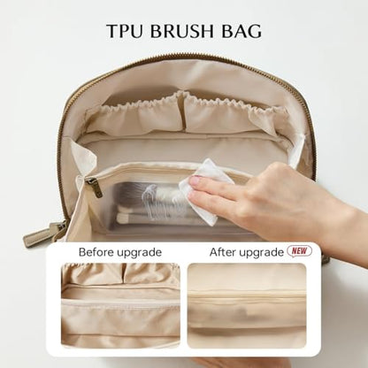 EACHY Travel Makeup Bag for Women, Faux Suede Cosmetic Bag, Green, Medium - color: D - Green, size: Medium
