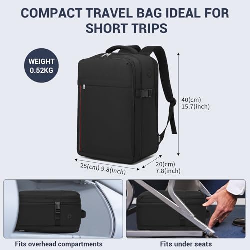 Kono 20L Airline Approved Daypack, 15.6" Laptop Backpack Polyester, Black - color: Black