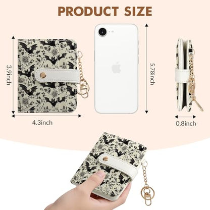 Women Wallet, RFID Blocking Bifold PU Leather Wallet, Small Slim Compact Purse with Clear ID Window & Zipper Coin Pocket, Credit Card Holder for Ladies,1 ID window 8 Card Slots,Bat - color: Bat