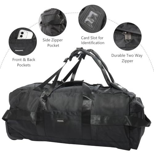 80L Rolling Travel Duffle Bag with Wheels, Black - color: Black