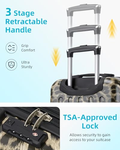 LARVENDER Expandable Carry on Luggage Sets 3 Piece Suitcases Set, Cheetah - color: Cheetah-20BP, size: 3 piece set(BP/TB/20)