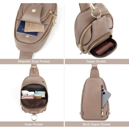 Anti Theft Sling Bag for Women Genuine Leather Crossbody Bag, Khaki - color: Khaki