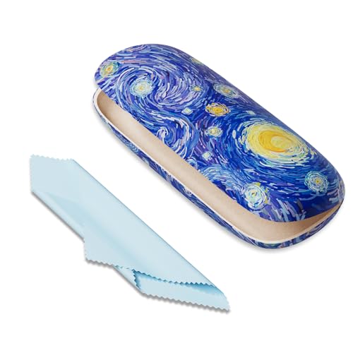 Eyeglasses Case, Portable Hard Shell Protective Case for Glasses, Eyeglass Holder Box for Women with Cleaning Cloth - color: Starry Night