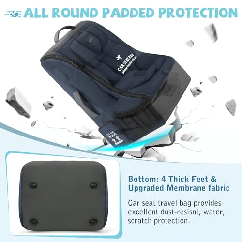 RAINSMORE Padded Car Seat Travel Bag for Airplane Car Seat Backpack, Blue - color: Blue