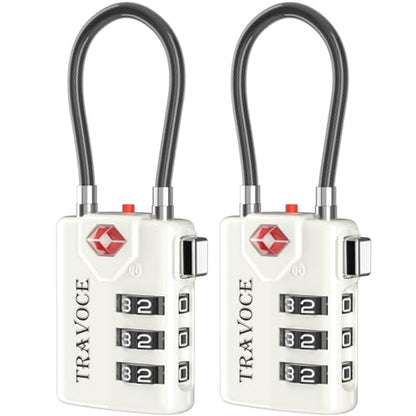 TRAVOCE TSA Approved Luggage Locks, Combination Cable Locks, 2 Pack, White - color: White 2 Pack