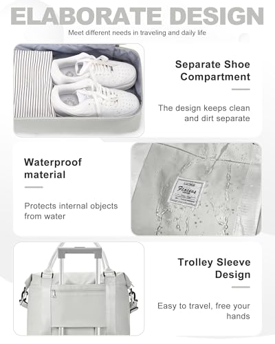 Travel Duffel Weekender Bag Women Tote Carry On Bags With Shoe Compartment - color: H13-LightGrey-0525, size: Large