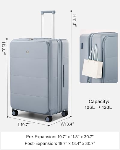 Hanke Expandable Large Checked Luggage, 28 Inch Top Opening Suitcase - color: Grey, size: 28 Inch EXT