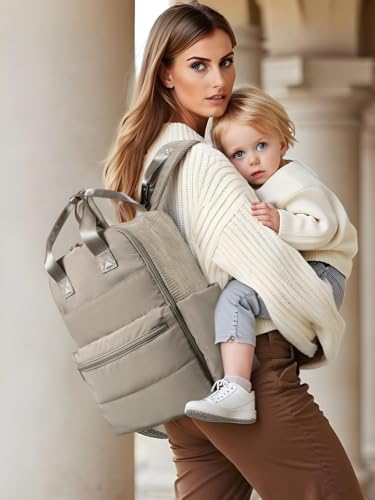 MOMINSIDE Diaper Bag Backpack Large Baby Diaper Bag With 15 Pockets,Patchwork Baby Travel Bag Organizer for Mom,4 Insulated Pockets,Changing Pad,Brown - color: Brown