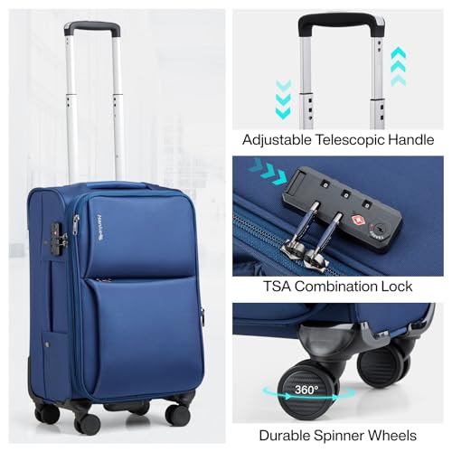 Hanke Medium Checked Luggage, 24 Inch Suitcase with Garment Compartment - color: Blue, size: 24 Inch Checked in
