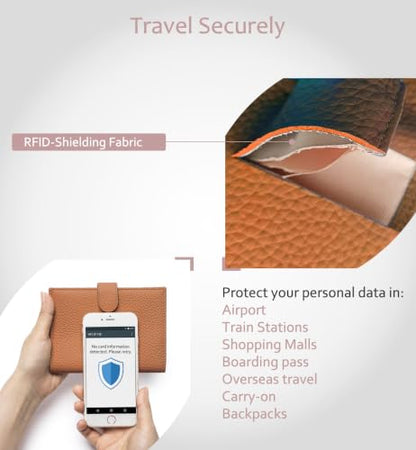 Leather RFID Passport Wallet for Travel Women with Gift Box - color: Brown