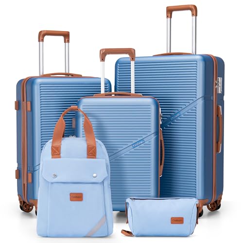 Cosbarn Luggage Sets, Lightweight Durable Hardshell 5 Piece Suitcase set - color: HazeBlue