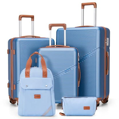 Cosbarn Luggage Sets, Lightweight Durable Hardshell 5 Piece Suitcase set - color: HazeBlue