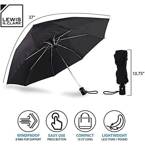 Lewis N. Clark Travel Umbrella: Windproof & Water Repellent Fabric, Automatic Open Close & 1 Year Warranty, Orange - color: Orange
