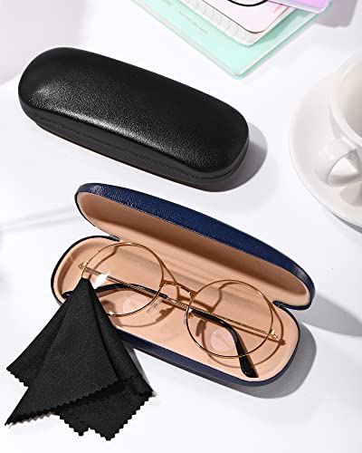 Frienda 3 Pcs Hard Eye Glasses Case with Cleaning Cloth - color: Blue, Brown, Black