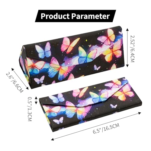 Foldable Glasses Case, Magnetic PU Leahter Sunglasses Case, Cute Hard Shell Folding Eyeglass Cases for Women Kids - color: Multicolor Butterfly