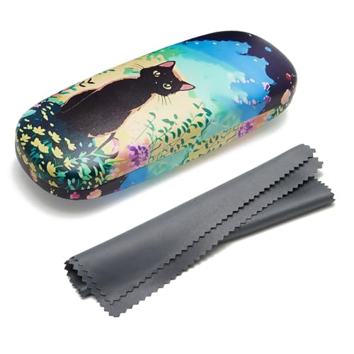 WOZEAH Eyeglasses Case Hard Shell, Protective Glasses Case for Women Men, Portable Eyeglass Holder Box with Cleaning Cloth - color: Cat3
