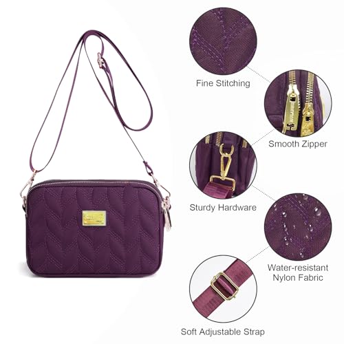 WITERY Small Crossboby Bag for Women Trendy Nylon Quilted Shoulder Purse - color: Red 2