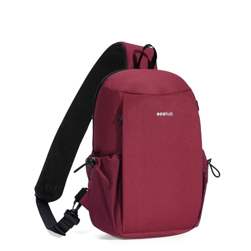 ECOHUB Anti-Theft Crossbody Bag Men Women RFID Blocking Lightweight Sling Backpack Water Resistant for Travel Hiking Outdoor - color: Red-men